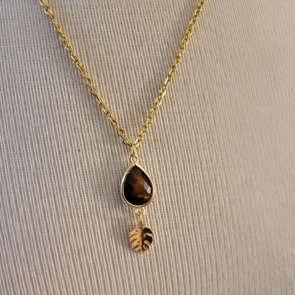 Teardrop Faceted Gem Pendant Necklace - Picture 2 of 4